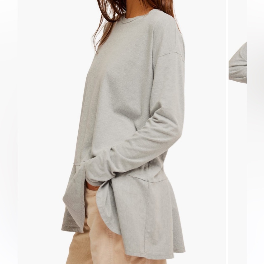 NEW NWT Free People Paris T shirt Gray Long Sleeve Top